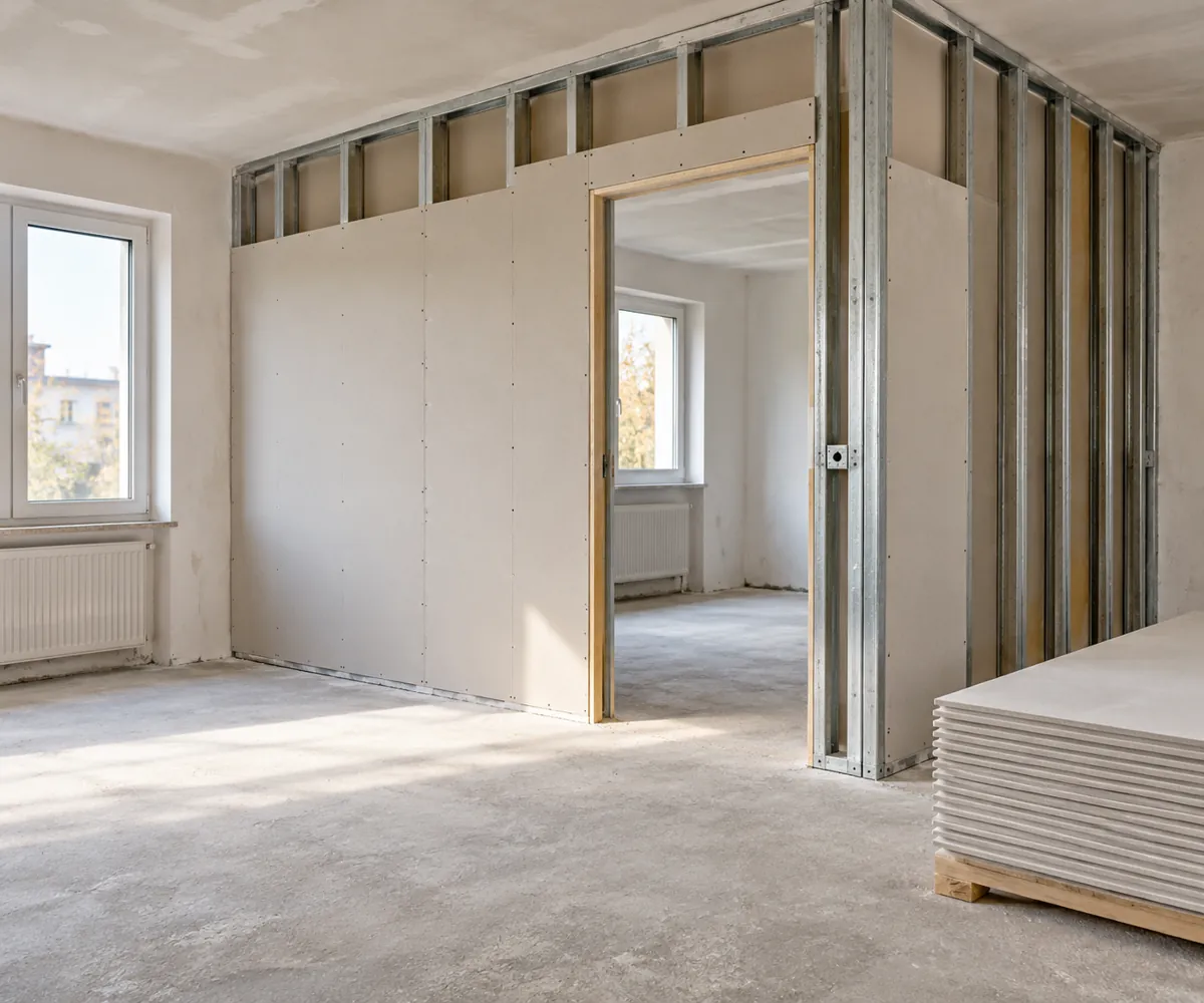 Trockenbauarbeiten an einer Wand